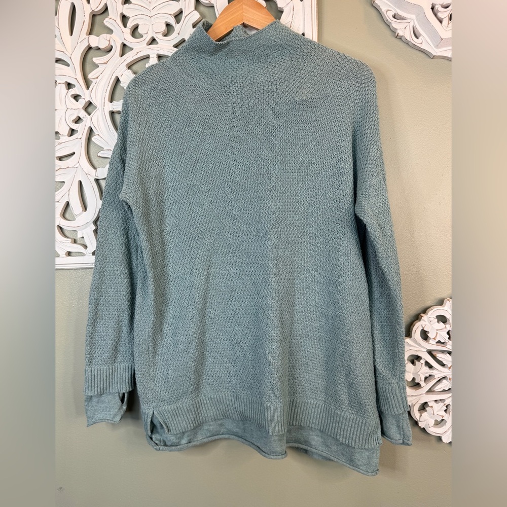 Artisan NY Mock Turtleneck Sweater Medium Aqua Blue Green Cotton Spring